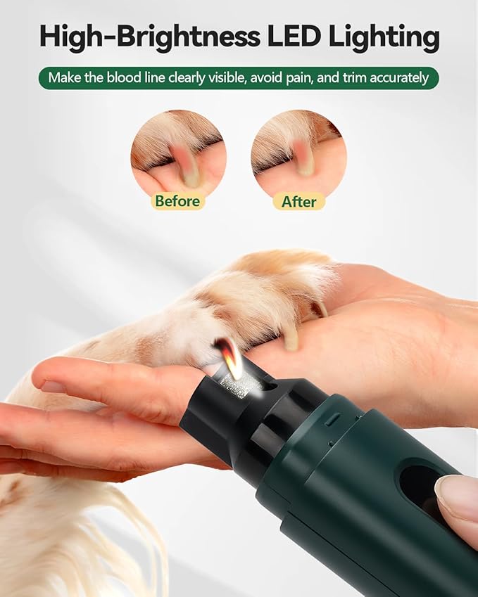 weini Dog Nail Grinder with Sponge Dust Collection, Ultra Quiet <35dB Pet Nail Trimmer for Large Dogs & Cats, Professional 5-Speed Electric Dog Nail Grinder Quiet, 7H Runtime,White