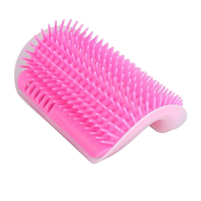 2PCS Self Grooming Cat Brush Interactive Toy Soft Cat Wall Corner Scratcher Massage Combs with Catnip (Pink)