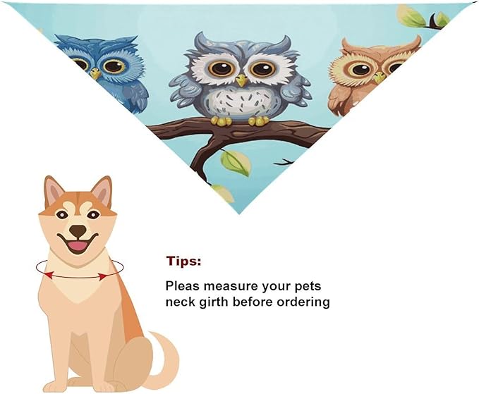 Dog Bandana Spring Pet Scarf Adjustable Triangle Owls on A Branch Printing Dog Bib Washable Polyester Puppy Bandana for Small Medium Large Dogs Cat Birthday Party Supplies