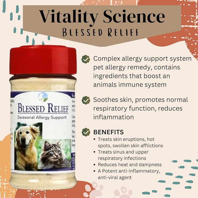 Vitality Science Blessed Relief for Cats | Seasonal Allergy Support | Improves Respiratory Function and Breathing | Heals Skin Helps Irritation