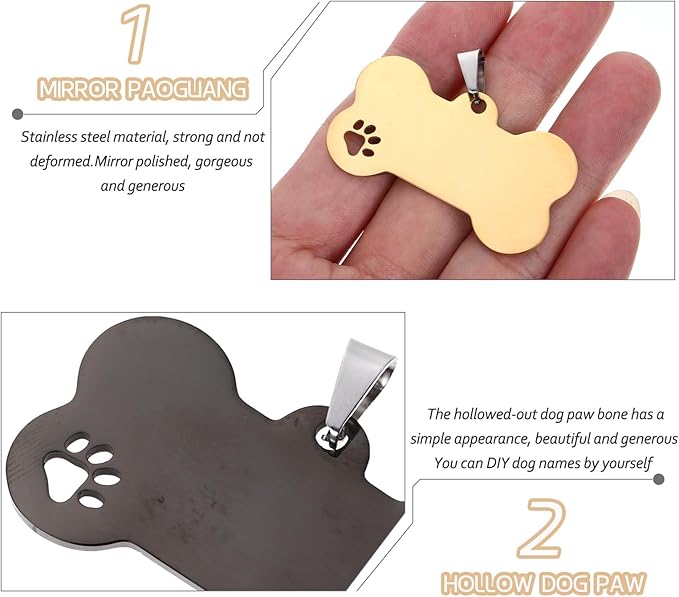 STOBAZA 3pcs Dog Id Tags Bone Shape Blank Engraved Pendant Set Metal Pet Identity Tags for Collars in Silver Black and Gold for Pet Supplies