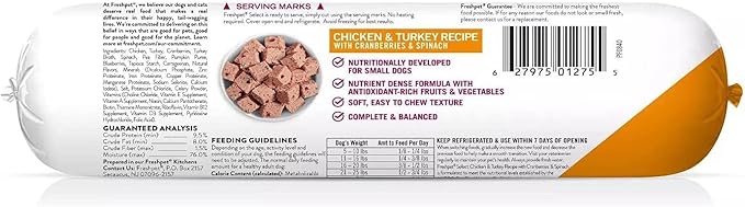 Freshpet Select Roll Small Wet Dog Chicken & Turkey Recipe Refrigerated Wet Dog Food - Made in The USA - 3 Pack (3 / 1lb. Logs)