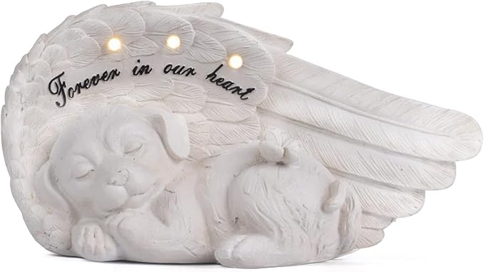 NEWDREAM Cuodia:Solar Dog Pet Memorial Statue,Pet Loss Gifts, The Angel Dog Statue Commemorates,Pet Loss Sympathy Remembrancecat with Solar Light Outdoor Dog Memorial Gifts, Dog Angel Wings