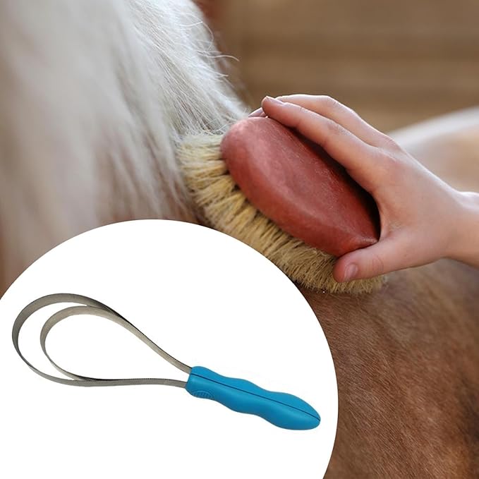 Pet Shedding Blade Hair Remover Tool with Handle for Dogs Cats Horses Animal Grooming Comb Stainless Steel Double Sided Design 12.40 Inch- Double Loop