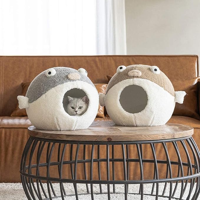 Ultra Soft Material Creative Puffer PVC Pet Nest Four Seasons Universal Bed Semi-Closed Kennel Winter Warm Cat Dog Supplies Washable Pet Bed(Khaki)