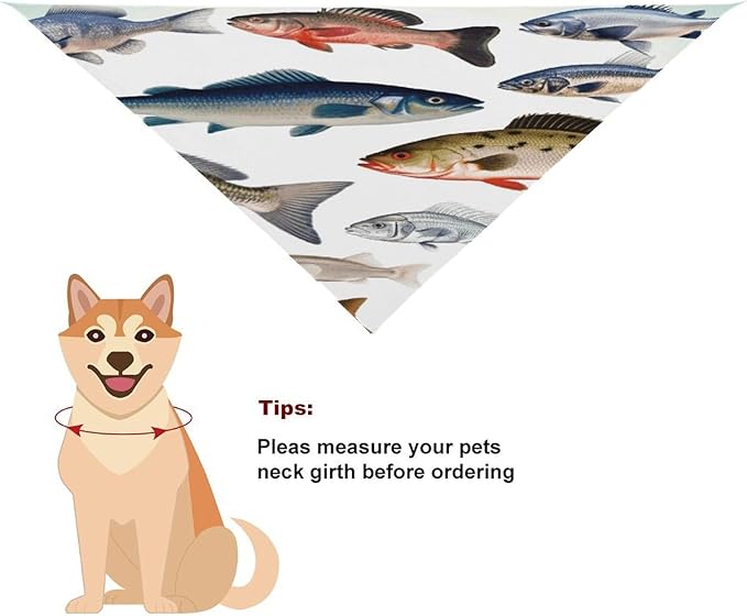 Dog Bandana Spring Pet Scarf Adjustable Triangle Different Fish Printing Dog Bib Washable Polyester Puppy Bandana for Small Medium Large Dogs Cat Birthday Party Supplies