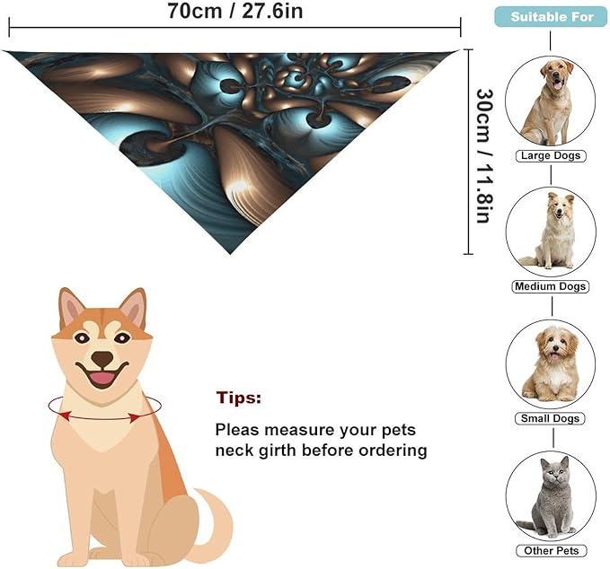 Dog Bandana Spring Pet Scarf Adjustable Triangle Abstract Blue Brown Printing Dog Bib Washable Polyester Puppy Bandana for Small Medium Large Dogs Cat Birthday Party Supplies