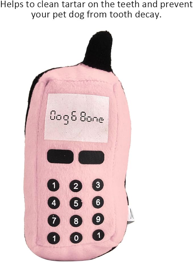 F&Yard Pet Chew Accessory Plush Phone Shape Squeaky Bite Item for Dogs and Cats, Soft Pet Play Supply (Pink)