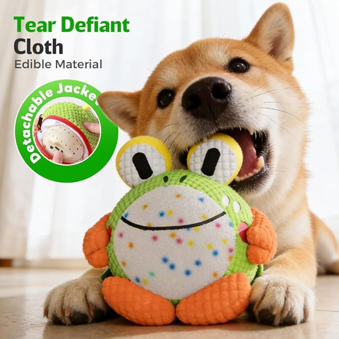 Interactive Dog Toys, Active Moving Pet Plush Toy, Random Movement and Fun Whistles, USB Charge Washable Disassemblable Plush Squeaky Dog Toy for Dogs or Cat (Frog)