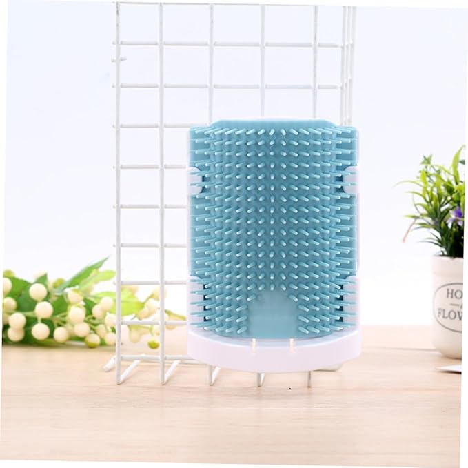 Yardwe Cat Self Grooming Massage Brush Rubber Bristles Safe for Cats Easy Wall Installation Collects Loose Hair Light Blue for Relaxation and Self-Care