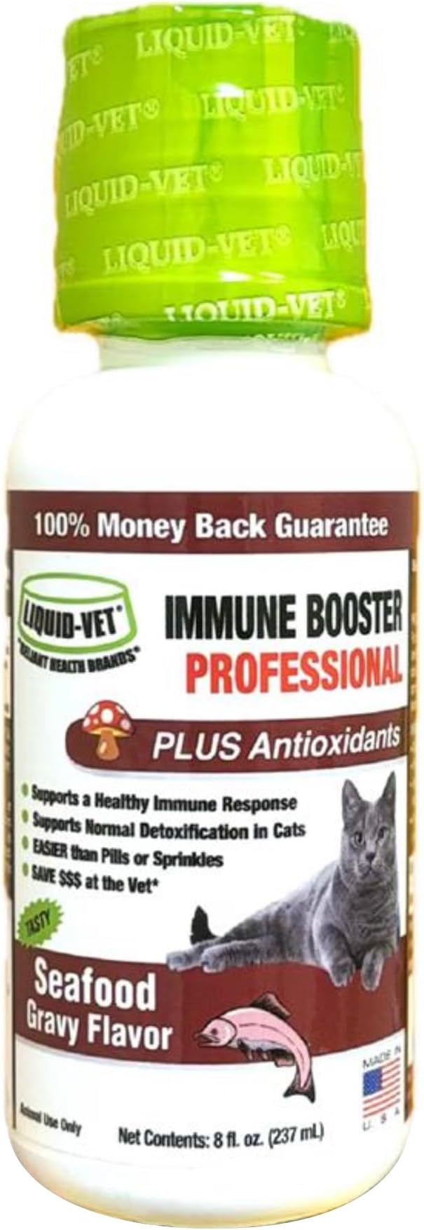 LIQUID-VET Immune Support for Cats – Daily Formula with Inulin, Beta-Glucan, Vitamin E, Omega-3s, Fermented Yeast & More! - Made for Picky Eaters