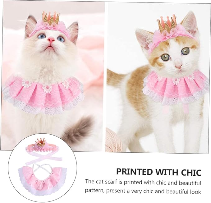 Toyvian Pet Dog Birthday Costume Set 2pcs Pink Crown Hat with Lace Dog Birthday Scarf Bandana for Puppy Party Supplies