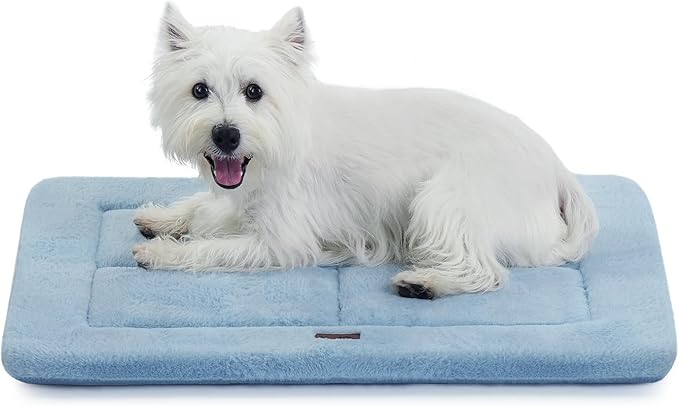MADE 4 PETS Dog Crate Pad Bed for Small Dogs, Washable & Reversible, Anti-Slip Kennel Mat for Cozy Sleeping, Soft Fluffy Dog Bed for Indoor & Outdoor Use, 24"x18", Blue