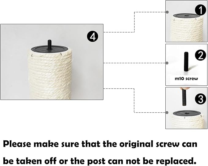 2Pcs M10 Cat Tree Replacement Post - Cat Scratching Post Replacement Pole DIY M10 Bolt Sturdy Cardboard Tubes Natural Jute Rope Screws Included (2.4 * 15.7")