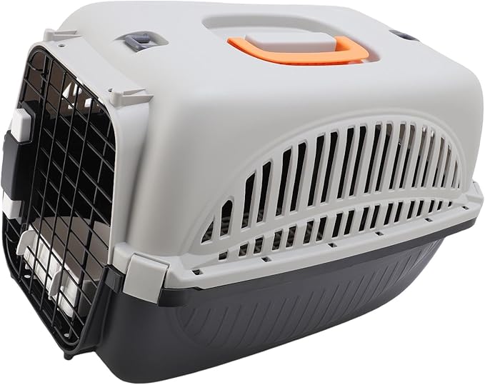AYNEFY Dog Travel Supplies Easy to Assemble Portable Dog Carrier with Ample Space and Excellent Ventilation for Outdoor Travel and Vet Visits Plastic Pet Carrier (Black)