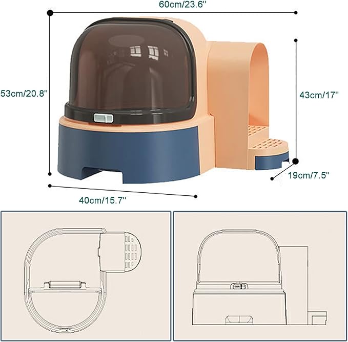 Cat Litter Box, Front Entry Cat Litter Box with Lid, Covered Kitten Litter Tray,Corridor-Type Odor-Proof Litter Box with Sand Drawer Including Cat Litter Scoop (Color : Gray)