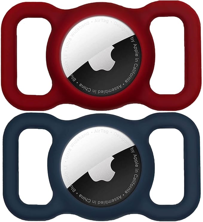 SWINCHO for AirTag Dog Collar Holder [2 Pack] Waterproof High-Strength Elastic Silicone Dog Cat Air Tag Holder (WineRed&Midnight Blue)