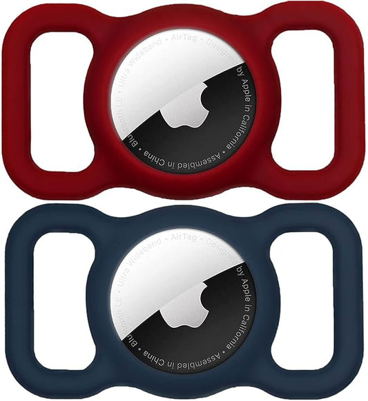 SWINCHO for AirTag Dog Collar Holder [2 Pack] Waterproof High-Strength Elastic Silicone Dog Cat Air Tag Holder (WineRed&Midnight Blue)