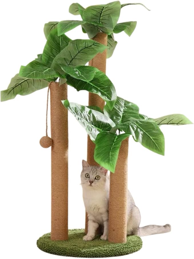 AIXINPET Cat Scratching Post, Cat Scratcher Tree with 3-Post Sisal Scratching Tower Post & 2 Hanging Balls, Tall Cat Tree Tower for Indoor Kittens & Adult Cats, Natural Home Décor, Protects Furniture