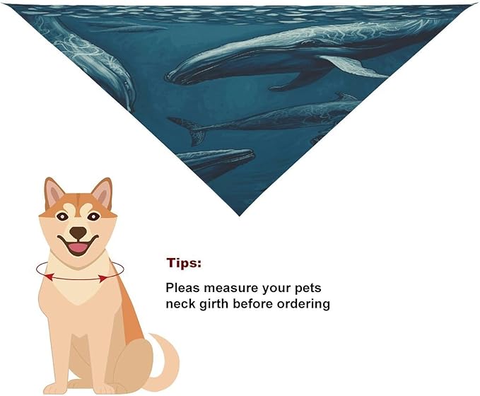Dog Bandana Spring Pet Scarf Adjustable Triangle Ocean Whale Printing Dog Bib Washable Polyester Puppy Bandana for Small Medium Large Dogs Cat Birthday Party Supplies