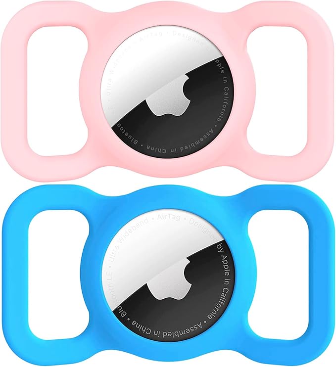 SWINCHO for AirTag Dog Collar Holder [2 Pack] Waterproof High-Strength Elastic Silicone Dog Cat Air Tag Holder(Blue&Pink)