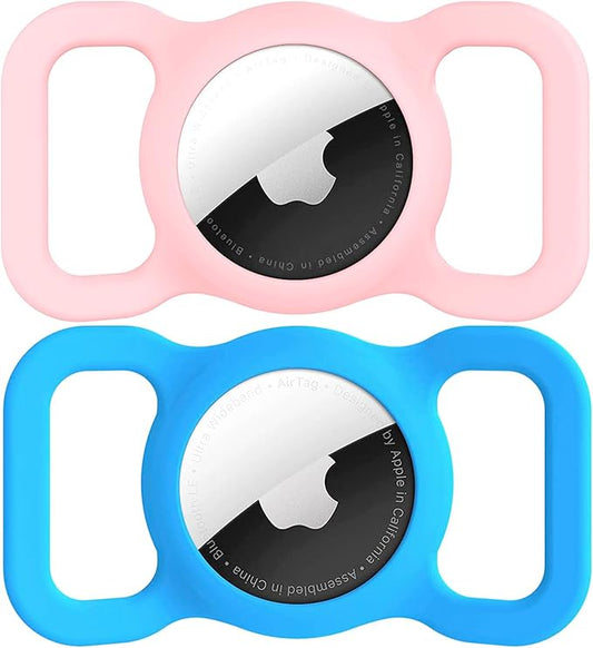 SWINCHO for AirTag Dog Collar Holder [2 Pack] Waterproof High-Strength Elastic Silicone Dog Cat Air Tag Holder(Blue&Pink)