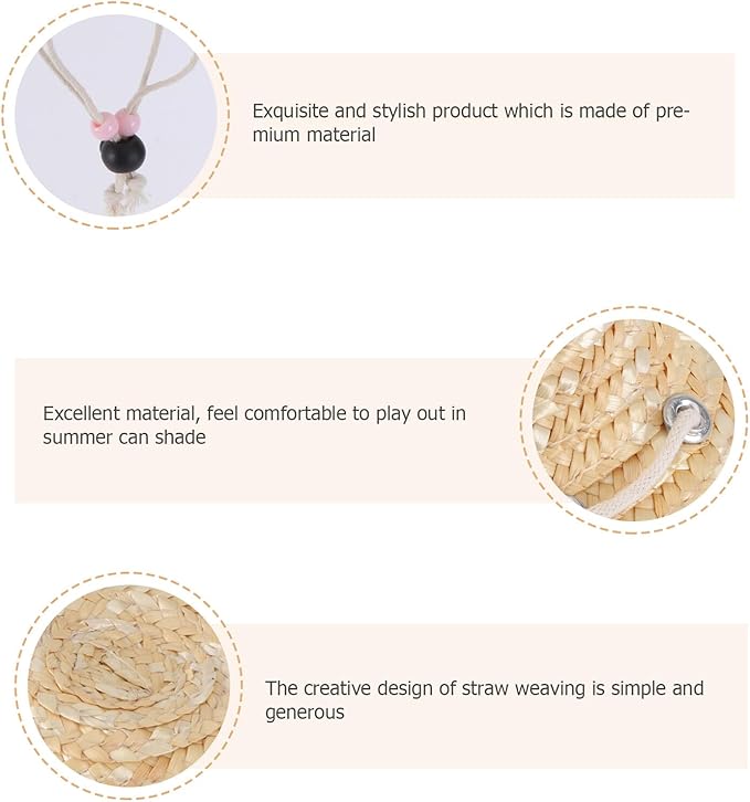 Pet Straw Sunshade Hat for Dogs and Cats, Woven Straw Hat with Cotton Rope, Small Size, Casual Outdoor Dress-up Accessory for Summer Pet Supplies Random Color