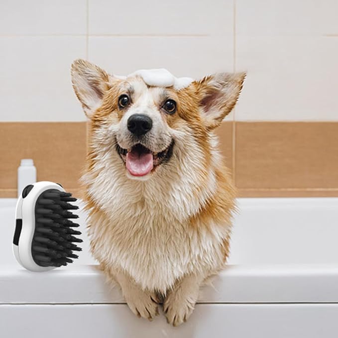 Pet Bath Brush Dog Bath Brush with Panda Design Soft Rubber Bristles for Puppy and Cat Bathing Supplies