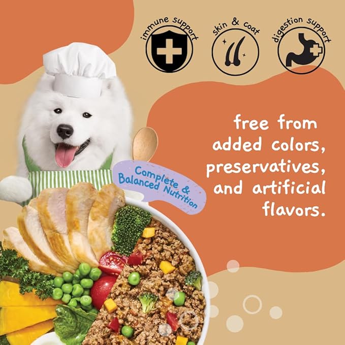 MOOCHIE Home Cooked Superfood Wet Dog Food - Beauty Skin & Coat - Chicken, Pumpkin & Tomato - No Artificial Flavors or Preservative - 6 x 9 oz Pouch