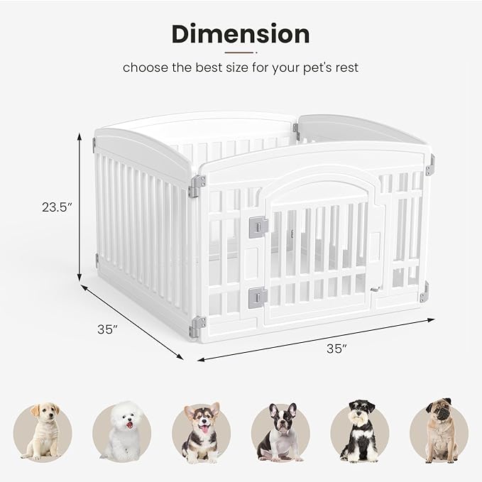 NEWBULIG Dog Playpen 4-Panel, 24IN Puppy Playpen, Stable Dog Play Pen Indoors/Outdoor with Secure Locking Door, Plastic Pet Fence for Small & Medium Dogs