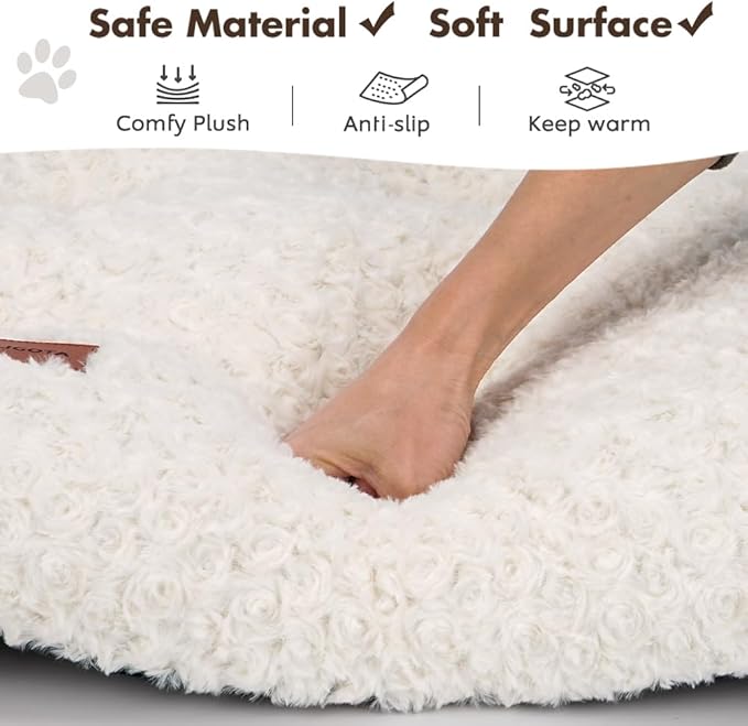 Dog Bed Crate Pad - Rosette Pattern White Velvet Pet Bed Anti-Slip Comfy Kennel Pad for Crates Rosette White S