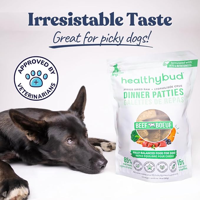 healthybud Raw Dog Food, Freeze Dried Beef Patties, Grain Free Puppy Food, Human Grade, High Protein, Dehydrated Real Meat Dog Treats & Toppers, 14.1 oz