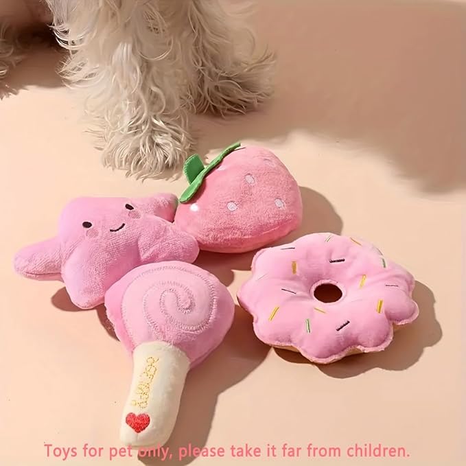 Small Dog Toys, Squeaky Dog Toy for Small Dogs- Pink Cute Puppy Toys, 4 Packs Pet Chew Toys for Fun, Interactive Dog Plush Toys for Puppies, Dog Squeak Toys