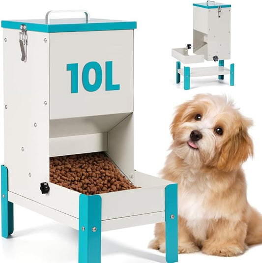 Automatic Cat Feeder, 10L Cat Food Dispenser Automatic Dog Feeder with Stand Gravity Cat Feeder Removable Feeding Tray Raised Pet Feeder for Dogs and Cats