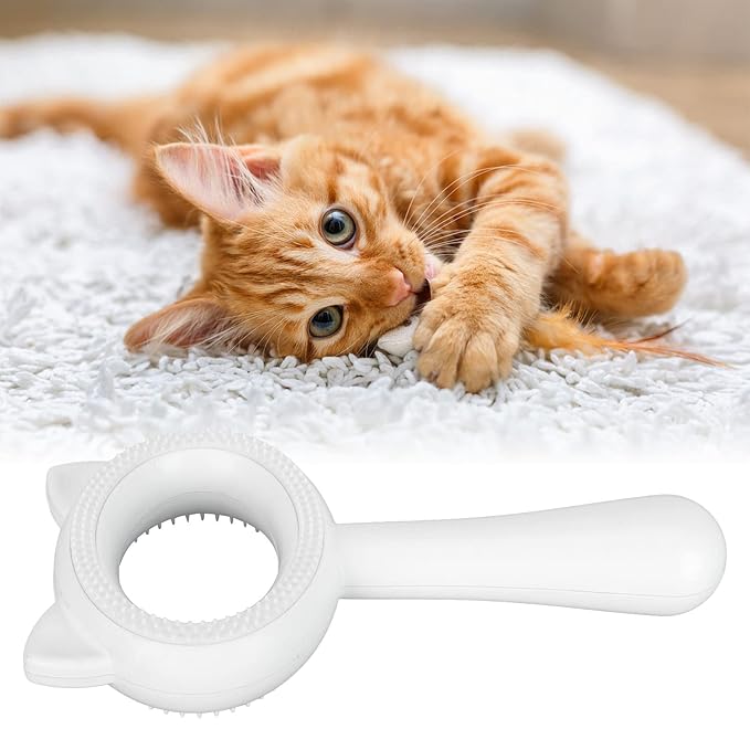Cat Grooming Brush Double Sided Deshedding Massage Pet Hair Removal Comb for Cats Dogs Multipurpose Self Cleaning Comfortable Handle Round Tips Easy Cleaning ABS Material 17x9cm (White)