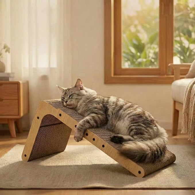 Cuddly Co L Shaped Cat Scratcher Cardboard - 26.8" Vertical Scratching Post for Indoor Cats, Wall Mounted Lounge Pad & Sofa Furniture Protector, Large High Density Recyclable Board with Ball Toy