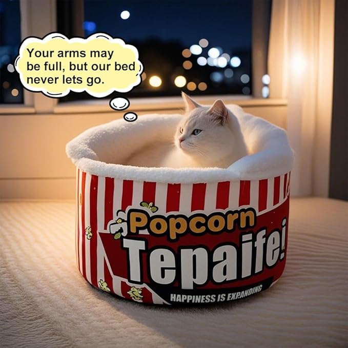 Cute Cat Beds for Indoor Cats, Soft Small Dog Beds, Washable Pet Beds for Puppy and Kitty, Funny Popcorn Cat Beds, 20 inch