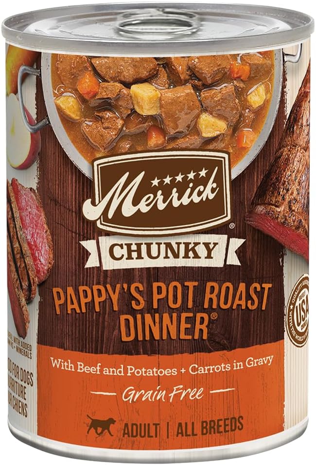Merrick Chunky Grain Free Pappy's Pot Roast Dinner Canned Dog Food,12 Count, 12.7-oz Can