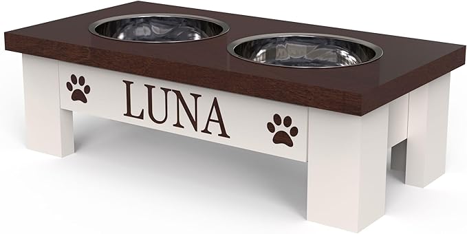 GTW Classic Elevated Dog Feeder – Wooden Elevated Stand with Stainless Steel Bowls, Anti-Slip Farmhouse Design (X-Small, Dark Walnut)