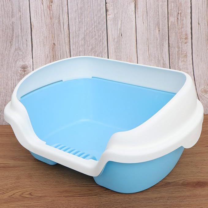 Cat Litter Cat Litter Box Semi Enclosed Cleaning Bath Basin Plastic Toilet with Scoop Portable Open Box for Dogs Small Pets (Blue)