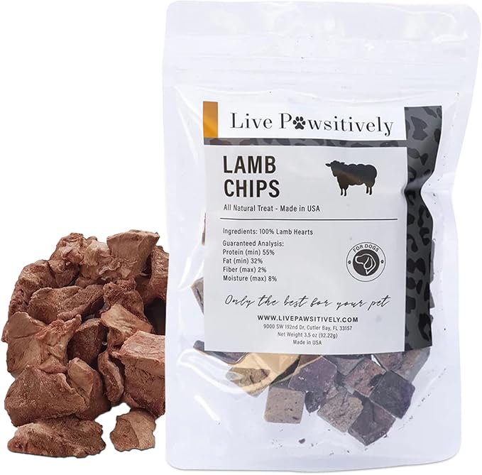 All-Natural Treat for Dogs & Cats, Single Ingredient, Picky Eaters, Grain & Gluten Free, Freeze Dried Lamb Hearts, No Preservatives, Made in USA