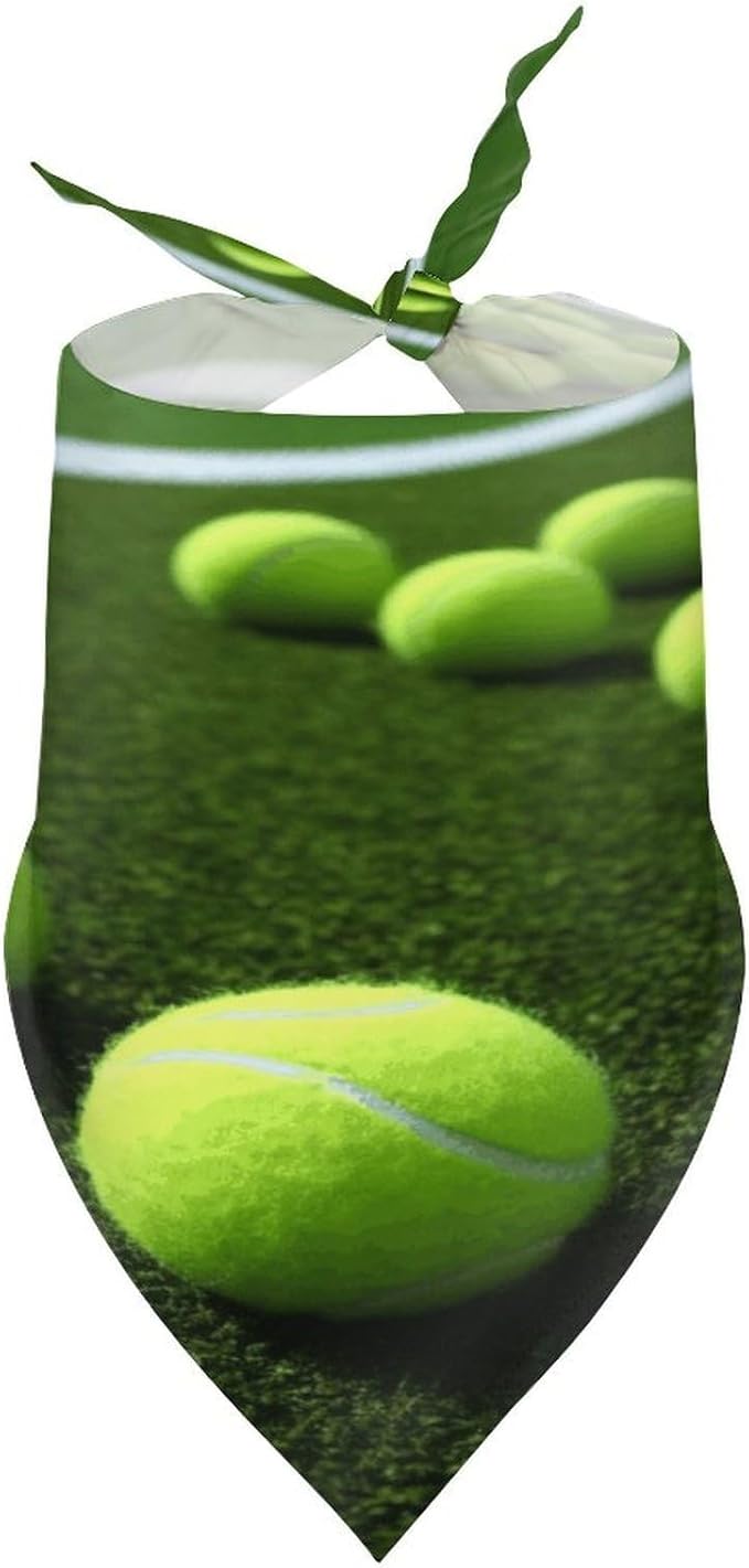 Dog Bandana Spring Pet Scarf Adjustable Triangle Tennis Balls on Tennis Grass Court Printing Dog Bib Washable Polyester Puppy Bandana for Small Medium Large Dogs Cat Birthday Party Supplies