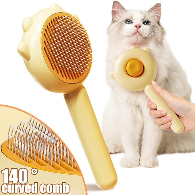 Magic Pet Grooming Brush, 2023 New Self-Cleaning Slicker Comb for Long or Short Hair Pets, Removes Tangles and Loose Fur (Purple)