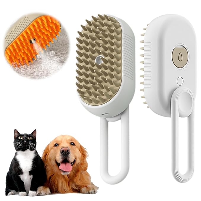 Cat Steam Brush, Ultimate Pet Steam Groomer Comb, Pet Hair Steamy Brushes for Massaging and Cleaning Shedding Pets, Multifunctional Hair Removal Comb for Cat and Dog (White)