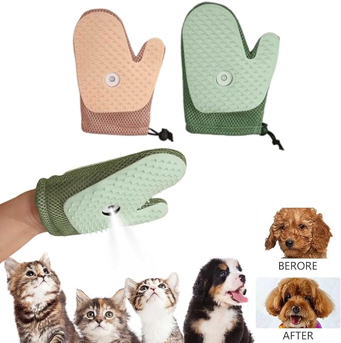 All-in-One Grooming Mist Glove for Pets - 4-in-1 Electrostatic Deshedding Glove with Thickened Padding, Clothing & Car Seats - Upgraded Technology for Cats/Dogs - Machine Washable (3 Colour)