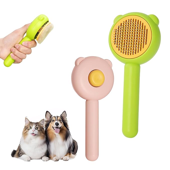 Cat Brush for Shedding and Grooming – Self Cleaning Cat Hair Brush for Short & Long Haired Cats, One-Click Removal Deshedding Tool(2PCS)