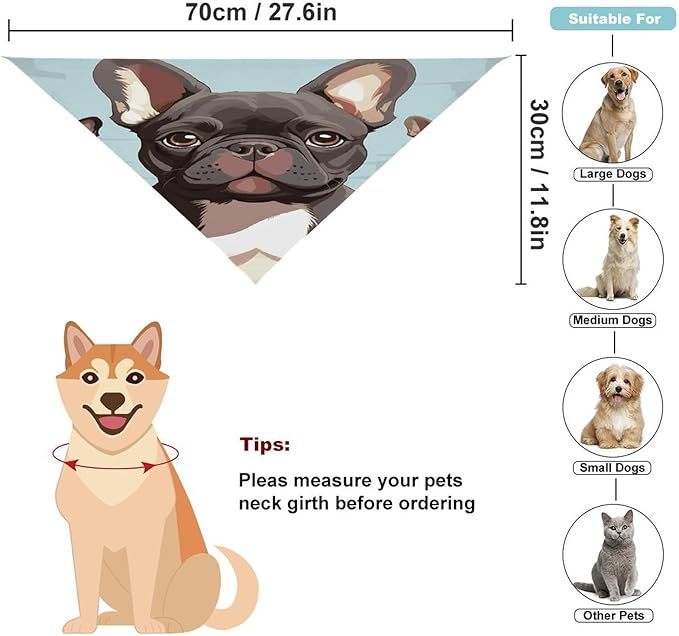 Dog Bandana Spring Pet Scarf Adjustable Triangle French Bulldog Dog Cute Printing Dog Bib Washable Polyester Puppy Bandana for Small Medium Large Dogs Cat Birthday Party Supplies