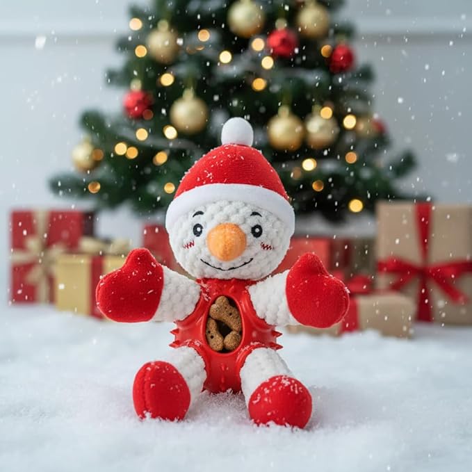 Durable Christmas Snowman Dog Toy with Plush Head & Textured Rubber Chew Body | Squeaky Holiday Pet Gift (Christmas Snowman)