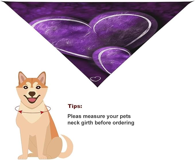 Dog Bandana Spring Pet Scarf Adjustable Triangle Purple Hearts Printing Dog Bib Washable Polyester Puppy Bandana for Small Medium Large Dogs Cat Birthday Party Supplies