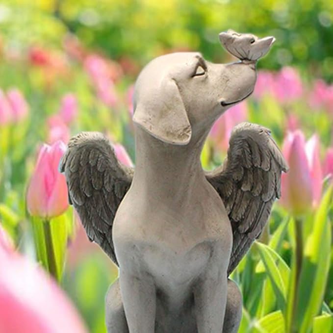 Angel Dog Memorial Statue, Dog Memorial Stones, 8 inch Garden Resin Sleeping Dog Ornament, Dog Passing Away Bereavement Gifts, Pet Loss Gift for Dog, Pets Grave Marker, Tribute Statue